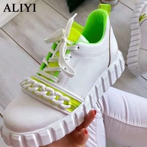 Autumn Chain Sneakers Women 2021 New Fashion Colorful Ladies Round Toe Lace Up Casual Shoes 36-43 Large-Sized Female Sport Flats
