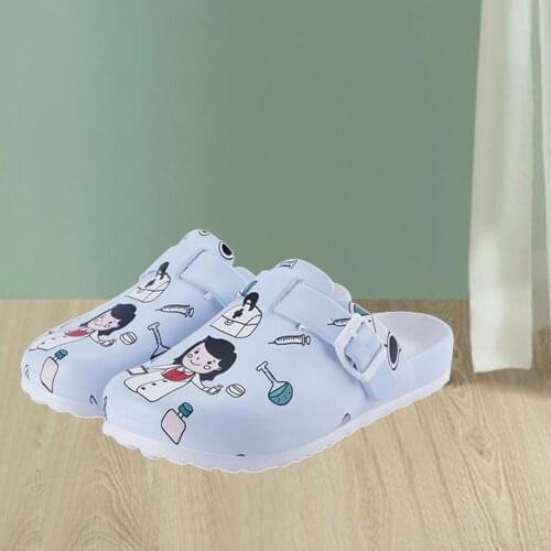 Women Work Shoes Cartoon Waterproof PVC Slipper Blue Corlor Girl Rainday Shoes Summer Spring Outdoor Shoes Lady Kitchen Shoes