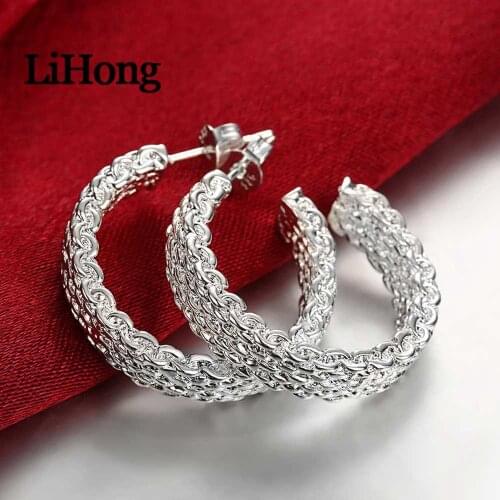 New 925 Sterling Silver Earrings C Shape Mesh Earrings For Women Glamour Jewelry Wedding Gift