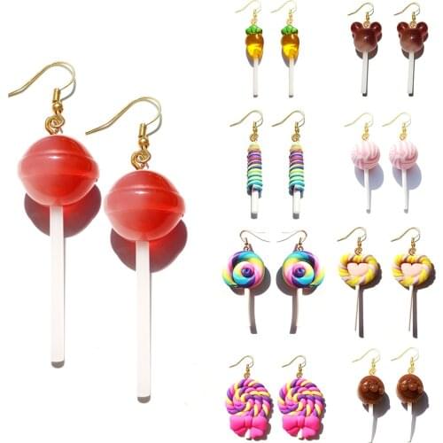 Earring For Women Resin Lollipop Drop Earrings Children Jewelry Custom Made Handmade Cute Girls Cotton Candy Gift earings