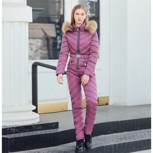Womens Fashion Casual Versatile Warm One-Piece Down Cotton Padded Suit Autumn Winter Personality Trend Hooded Real Fox fur Coll