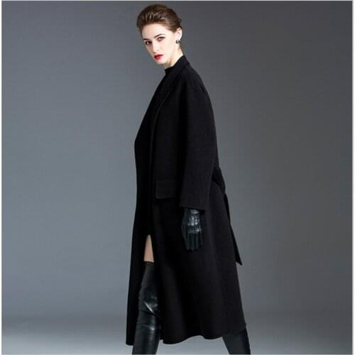 2020 Women Cashmere Long Coat lady Woolen Coats With Belt Winter Warm jacket black thick overcoat green outwears clothes long