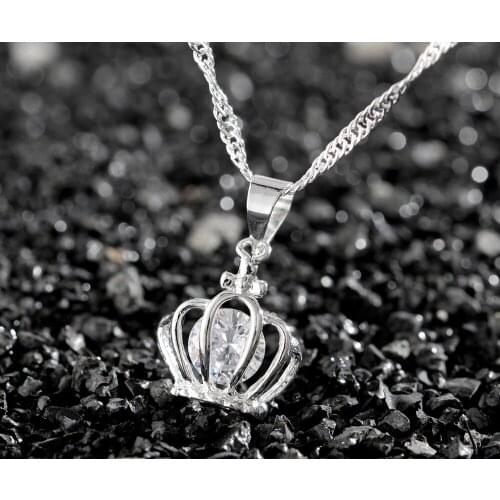 925 Stamped Silver colorWomen Fashion Imperial crown Pendant Necklace Free shipping