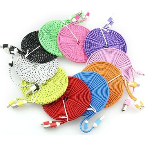 1m 2m 3m 5pin Fabric Braided Flat Micro USB Noodle Charging Cable For Samung Galaxy Note 5 S4/S5/S6/S7 HTC 8pin for iphone 300 p