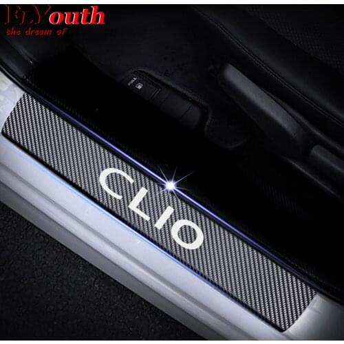 Car Door Sill Scuff Plate For Renault CLIO 4D Carbon Fiber Vinyl Stickers Auto Accessories Door Threshold Plate Stickers 4Pcs
