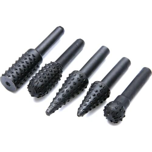 5pcs Black Rotary Rasp Set 1/4'' 6mm Shank Steel Rotary Burr Set Wood Rasp Drill Bits For Engraving ToolMayitr