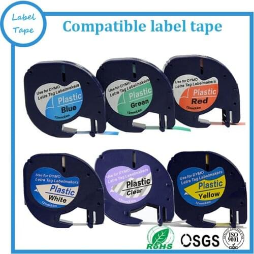 6PK Compatible DYMO LT Mixed color 12267 91201 91202 91203 91204 91205 Letratag plastic tape for DYMO label printer