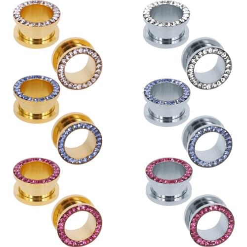 AOEDEJ 5-18mm 3 Colors Crystal Plugs And Tunnels 16mm Stainless Steel Ear Tunnels Expander Piercing Ear Stretchers Plug Oreille