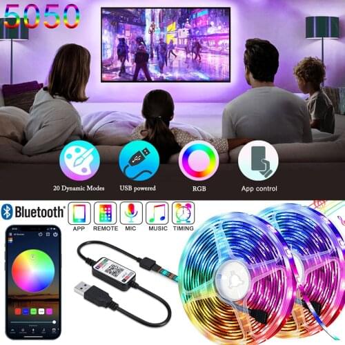 Bluetooth USB LED Strip Light 5050 SMD 1 3 5m 5V USB RGB Lights Flexible LED Lamp Tape Ribbon RGB TV Desktop Diode Tape adapter
