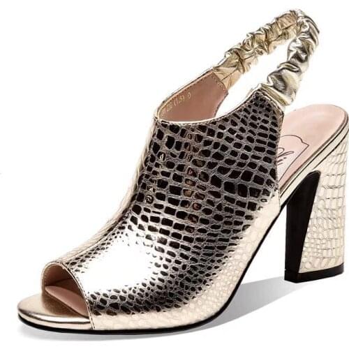 Microfiber Leather High Heeled Sandals Woman 2021 Summer Heels Shoes Peep Toe Chunky Heel Sexy For Female Black Gold