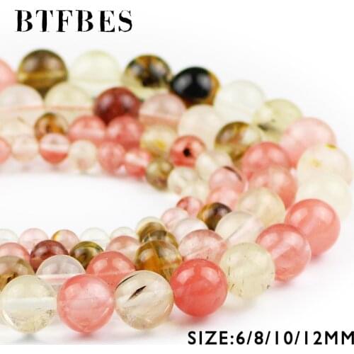 BTFBES Natural Watermelon Peel Red Stone Top Quality Crystal Beads 6 8 10 12mm Round Loose Beads For Jewelry Bracelet Making DIY