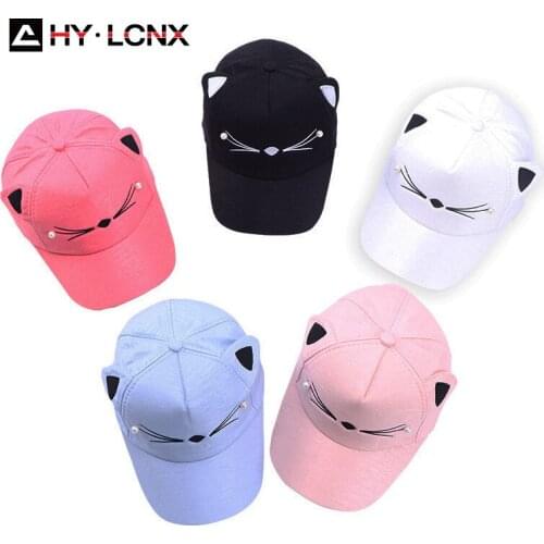 Spring New Children Cat Embroidery Ear Decoration Cute Sun Cap Boys Girls Outdoor Sports Cotton Breathable Baseball Cap
