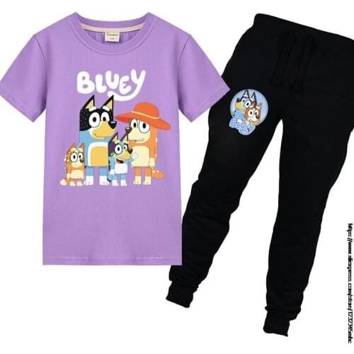 Bingo bluey childrens fashion brang suit baby girls short sleeve T-shirt + trousers teen girls halloween Disney clothing