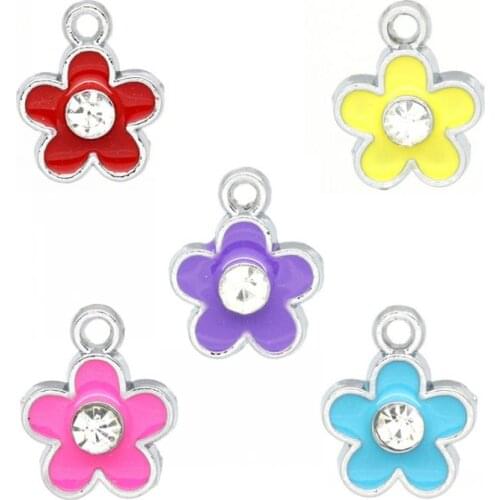 DoreenBeads 20 Mixed Silver Color Enamel Clear Rhinestone Flower Charm Pendants 15x12mm(5/8"x4/8")