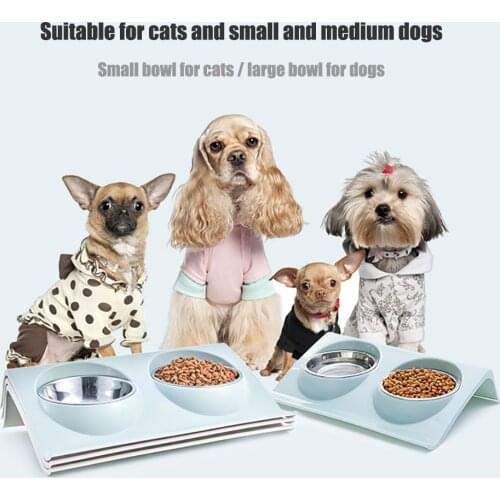 Double Pet Dog Cat Bowls Stainless Food Water Feeder New Non-spill & Non-skid for Small Puppy Cats Feeding Bowl Health Supplies