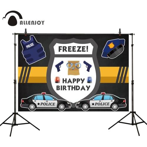 Allenjoy boy police preeze happy birthday party backdrop banner gun kids cool Pistol Handcuffs photography background photobooth