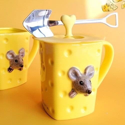 Cute Mouse Ceramics Coffee Mug Milk Soup Cup With Lid Breakfast Water Mug Office Home Drinkware Teacup Decoration Morning Cup