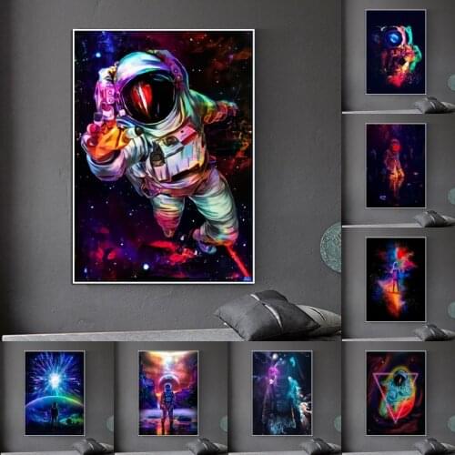Colorful astronaut and funny DJ spaceman cartoon poster print canvas painting on home decoration wall art picture