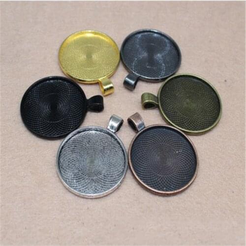 10pcs Alloy Round Blank Pendants Base Tray 30mm fit Glass Cameo Cabochons Bezel Base Setting For Diy Jewelry Making Accessories
