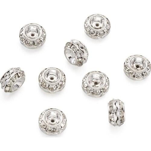 20pcs Brass Rhinestone Beads Crystal Rhinestone Flat Round Silver Color For Jewelry Earring Bracelet Neckalce Making DIY