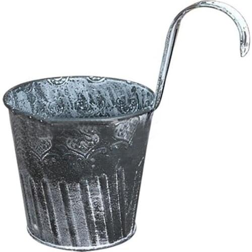 Metal Iron Hanging Flower Pot with Hook Retro Flower Bucket for Home Outdoor Garden Balcony Decoration Swinging Flower Basket