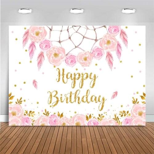 Mocsicka Birthday Photography Backdrop Pink Flower Rose Girl Birthday Party Decoration Customize Background for Photo Studio