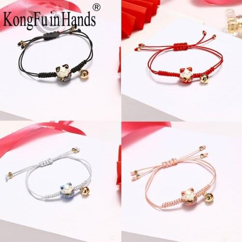 Fashion Bracelet Woman Sweet Cute Kitten Pattern Handmade Braided Red Thread Jewelry Christmas Gift Bracelet for Girls Ladies