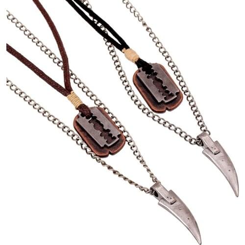 Handmade Fashion Alloy Vintage Weave Punk Leather Military License Horns Blade Chain Men Necklace Pendant For Men Women Jewelry