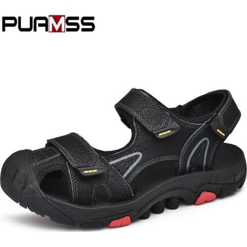 2021 New Big Size PU Leather Men Sandals Summer Quality Beach Slippers Men Casual Sneakers Outdoor Beach Shoes Men