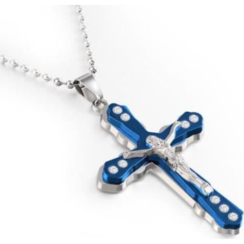 For Men Male Gold Black Blue Silver Color BFF Gift Multilayer Jesus Cross Necklace Pendant