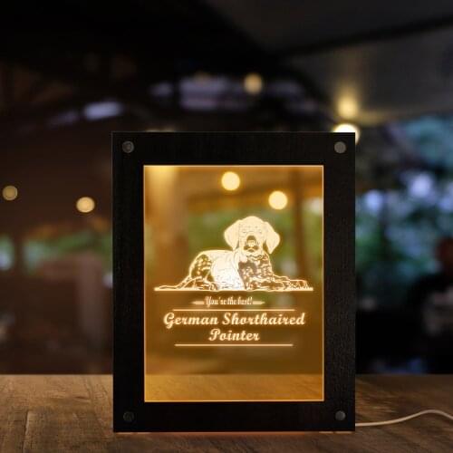 German Shorthaired Pointer Wooden Frame LED Lighting Text Photo Puppy Pet Acrylic Display Night Light Dog Lovers USB Desk Lamp