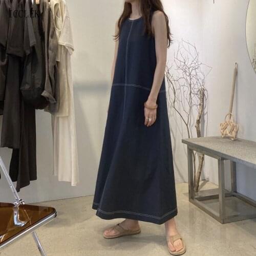 New Cotton Sleeveless Vest Dress Long Dress Summer WomenS Dress Korean Fashion One Piece Dress Office Ladies Dress Street Dress