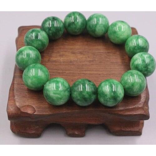 New Grade-A Chinese Jade Width 15mm Green Round Beads Bracelet Diameter 55-58mm