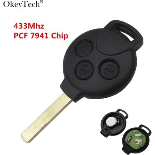 Okeytech 5Pcs 3 Button Remote Car Key Smart 433Mhz 7941 Chip For Mercedes-Benz For Smart fortwo 2007 2008 2009 2010 2011 2012
