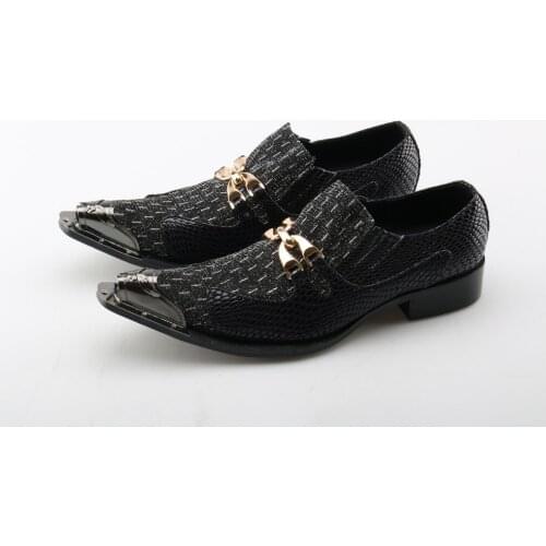 White Metal Toe Decor Men Genuine Leather Oxfords Slip On Mens Wedding Dress Shoes Business Leather Shoe Flats Sepatu Pria