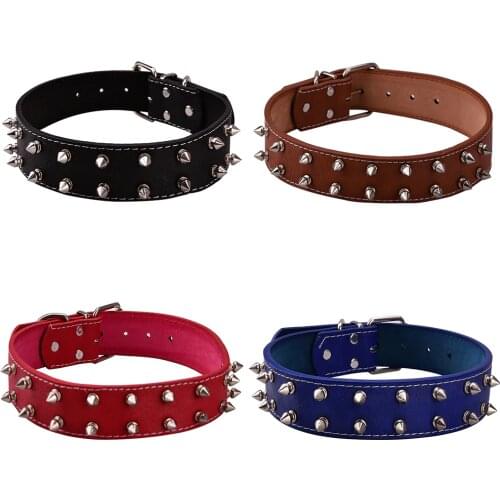 Sharp Spiked Studded Leather Dog Collars PU for Small Medium Large Dogs Pet Collar Rivets Anti-bite Pet Products Neck Strap