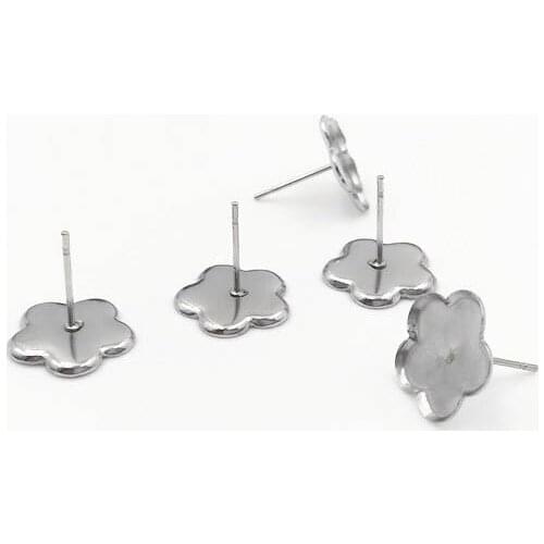 Blank Stainless Steel Stud Earrings Bases Settings with 12mm Flower Bezel SUS Ear Pins Earrings post DIY Findings Crafts
