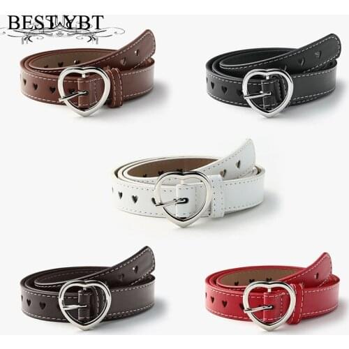 Best YBT Imitation Leather Womens Belt Alloy Heart Pin Buckle Belt Creative Fashion Hollow Simple Decoration Belts For Jeans