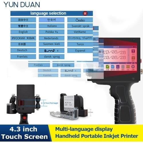 12.7mm 0.5inch Handheld Inkjet Printer Touch Screen Laser Coder Label USB QR Code Bar Code Date Logo Russian Spanish Korean