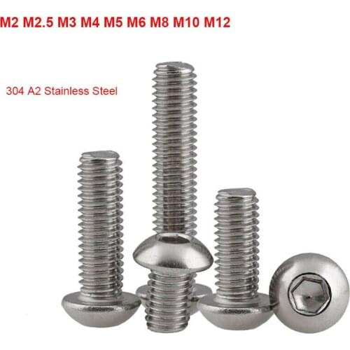 M10 M12 Hexagon Hex Socket Pan Head Machine Screws 304 Stainless Steel DIN7380 Round Head Allen Blots