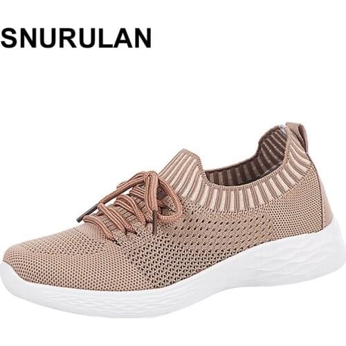 SNURULAN Women Leisure Breathable Mesh Outdoor Fitness Running Sport Sneakers Shoes Women Knitting Flats