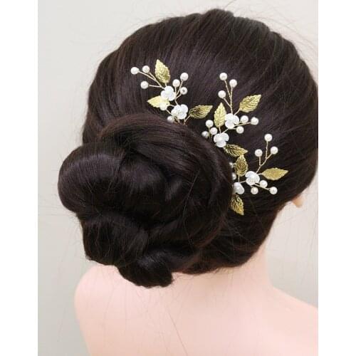 Vintage Silver Gold Leaf Hair Pins Pearl Flower Hair Jewelry for Bride Party Hair Ornaments Wedding Accessories for Hair Clips