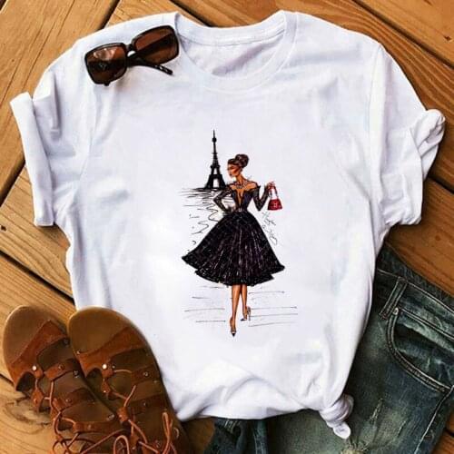 Vintage Fashion Women Ladies Paris Printing Girl T Shirt Summer Fashion Women Casual Tops Hipster Cool Ladies Tee Shirt
