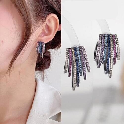 AAA+ Quality Fashion Micro Mosaic Top Fancy CZ Crystals Hollow Multi-layers Circles Sterling Silver Stud Earrings For Women