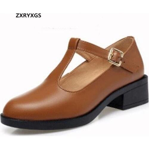 2020 New Elegant Comfort Spring Autumn Shoes Woman Thick with High Heels Large Size Round Toe Genuine Leather Shoes Women Shoes