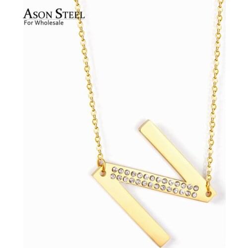 ASONSTEEL Big Pendant Letter Necklace Stainless Steel Initial Chains with Cubic Zirconia for Women Fashion Jewelry Gift