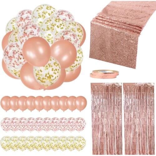 1 Set Rose Gold Balloon Kits Confetti Latex Balloons Tablecloth Kids Adults Birthday Party Decoration Wedding Supplies Christmas