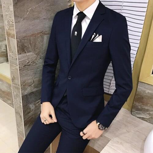 2pcs/set 2019 new fashion Korean style Slim Black Mens suit with pants High quality wedding suits for men dress Clothing mens