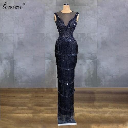2021 Mermaid Evening Dresses With Tassels Beads Sexy Evening Gowns Turkish Couture Sparkly Prom Party Dresses Vestidos De Fiesta