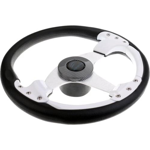 3 Spoke Boat Steering Wheel 13.5inch/340mm Dia with Center Cap, Aluminum Alloy, White Black